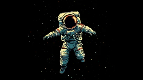 Vector astronaut illustration in deep space negative field.