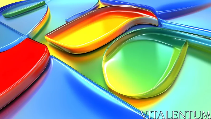 Abstract glossy shapes in vibrant colors, digital art style.