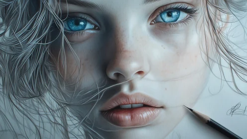Icebright gaze in hyperreal graphite-kissed portrait study.