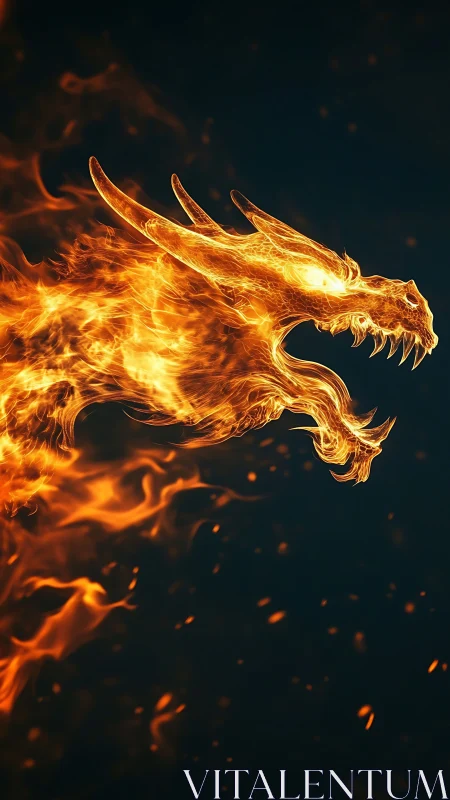 Fiery dragon silhouette formed by stylized orange flames.