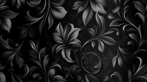 Dark floral arabesque pattern renders soft metallic foliage