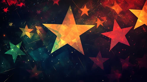 Polygonal nebula stars arranged in layered chromatic depth field