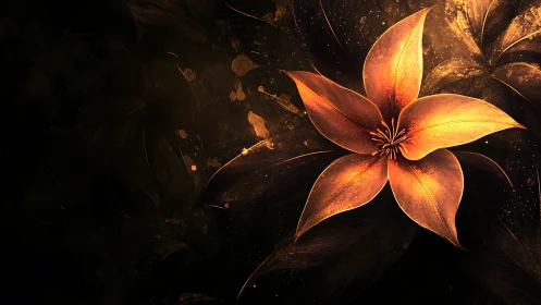 Digital orange flower on dark textured abstract background.