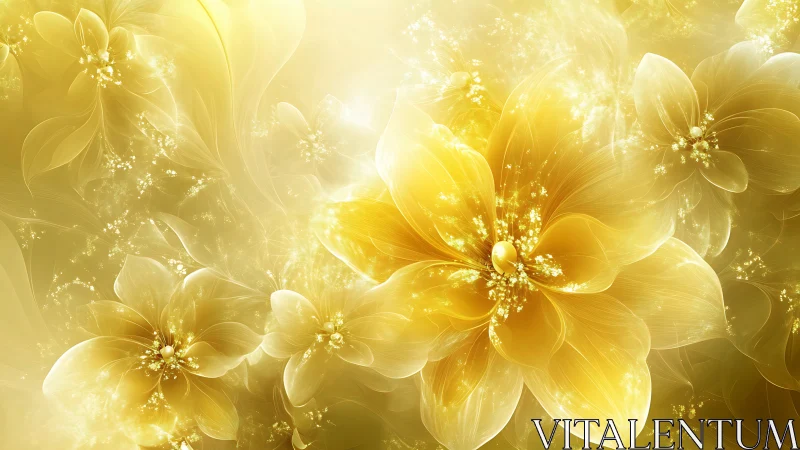 Luminous golden floral abstraction with translucent petals.