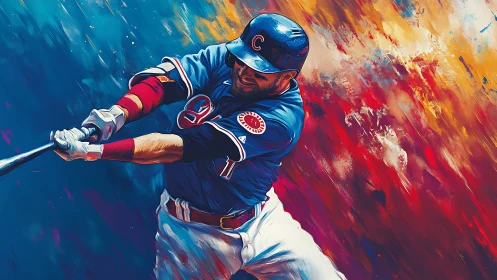 Baseball slugger connects amid explosive color burst.