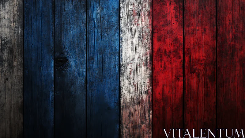 Weathered wooden planks painted in vertical tricolor bands