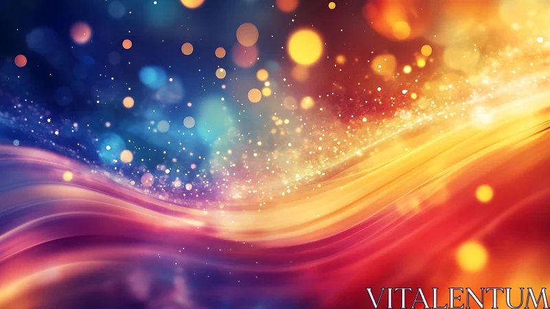 Radiant color waves curve beneath glowing bokeh lights