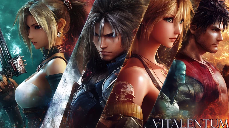 Heroic fantasy quartet in dynamic diagonal character panels.