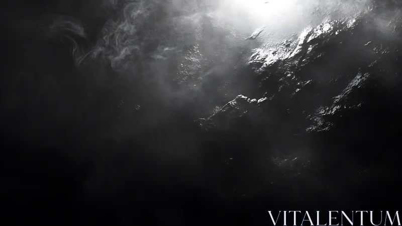 High contrast light reflects on wet textured dark surface