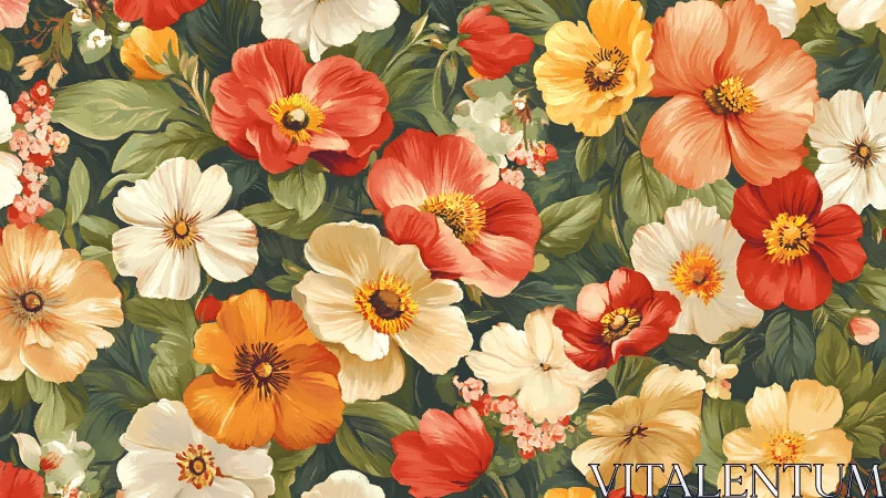 Vibrant Floral Garden Display with Red, Orange, and Cream Blooms