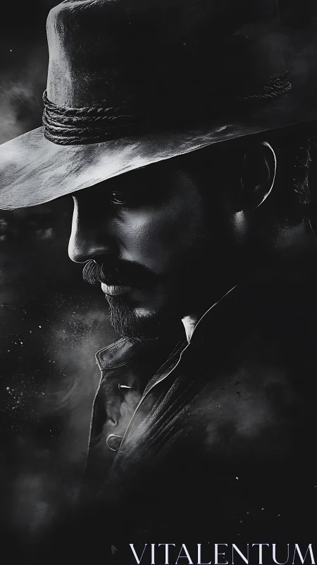 High-contrast monochrome portrait studies shadowed cowboy profile