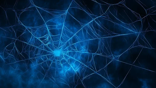 Blue luminous web network on dark background, abstract digital.