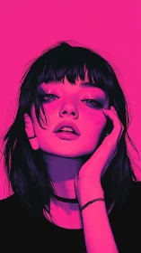 High-contrast neon portrait with magenta duotone shading and gloss highlights