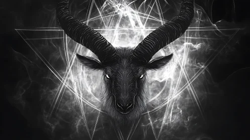 Horned antelope sigil within luminous geometric smoke field.