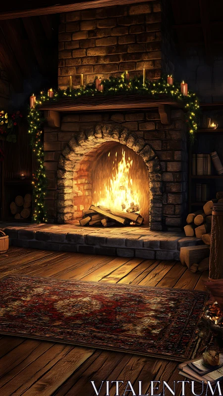 Ember-bright stone hearth wrapped in storybook candlelight.