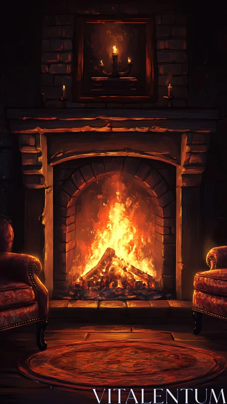 Fireplace Warmth: Roaring Flames Dance Within Stone Sanctuary