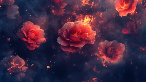 Luminescent Peonies Ablaze in Cosmic Inferno.