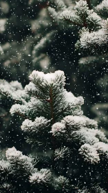 Gentle snow settles softly on peaceful evergreen branches