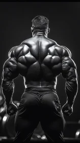 Monumental back muscles carved in stark chrome light.