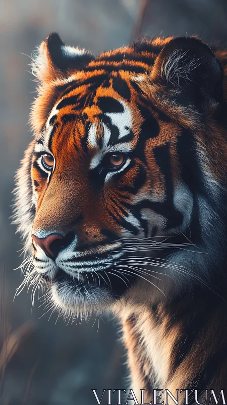 Tiger portrait captures focused gaze in soft rim lighting