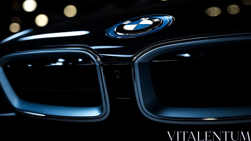 Close frontal view of modern BMW kidney grille detail.