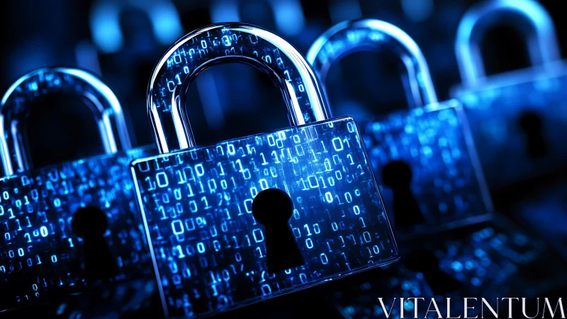 Binary-encrypted padlocks symbolizing layered cybersecurity defense.