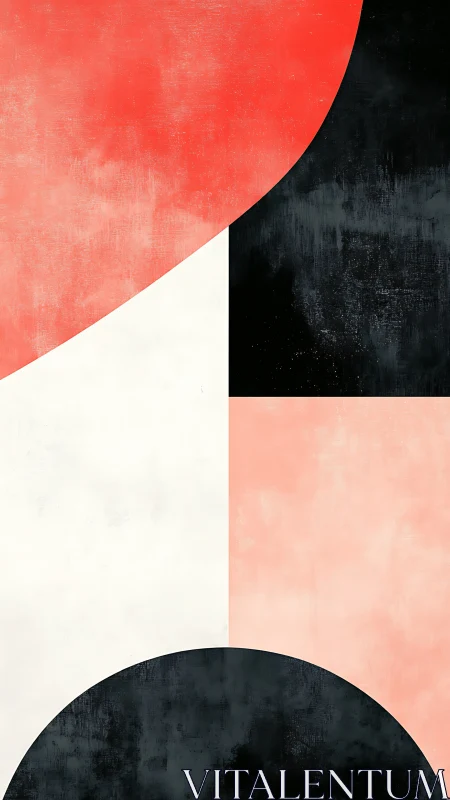 Geometric color blocks form intersecting arcs and rectangles