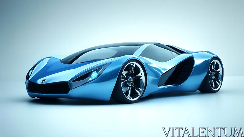 Metallic blue concept sports car on neutral background.