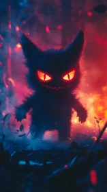 Bioluminescent monster silhouette in high-contrast bicolor forest scene