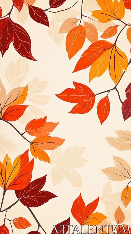 Autumn foliage pattern with stylized orange and red leaves.