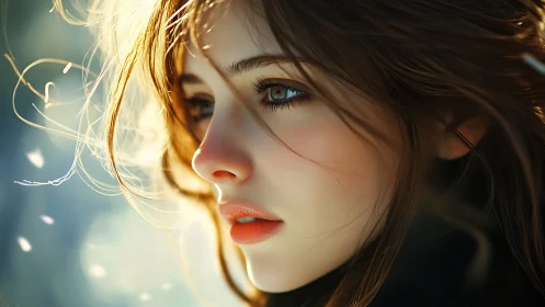 Softly backlit female portrait employs hyperreal digital rendering