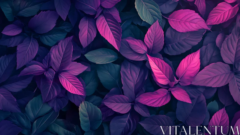 Purple and teal foliage pattern in soft digital lighting.