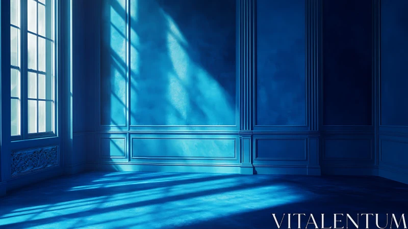 Soft morning light gently fills a tranquil blue room