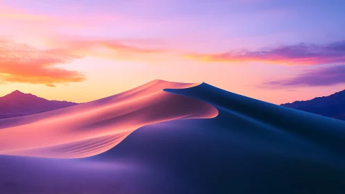 Twilight dunes glow in silky gradients of rose and violet.