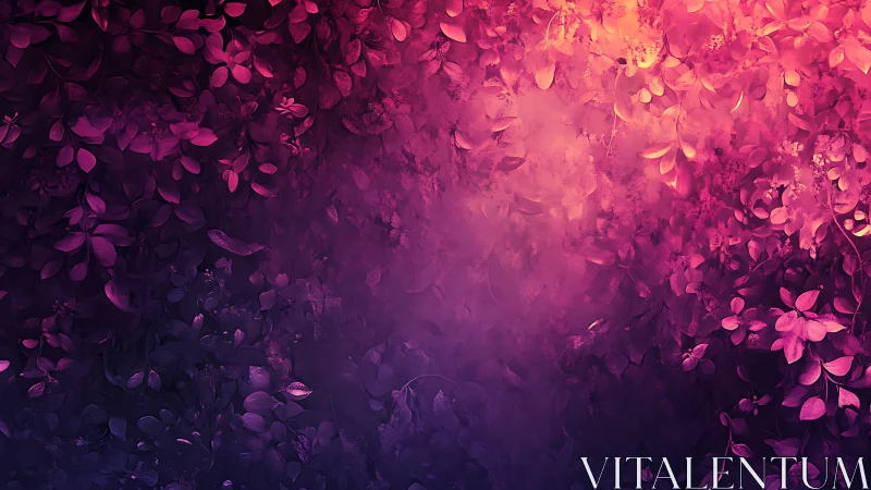 Glowing magenta foliage drifts into a dreamy, misty void.