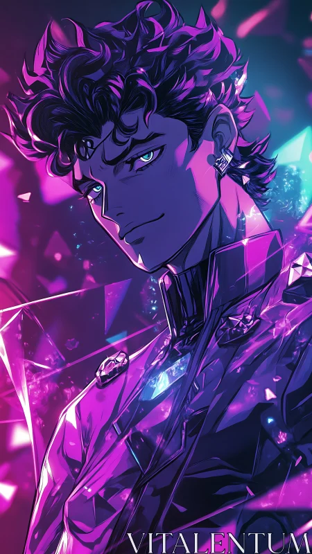 Stylized male portrait rendered in neon magenta and cyan lighting