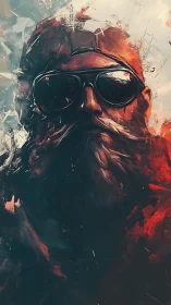 Bold bearded stranger in sunglasses bathed in fiery light.