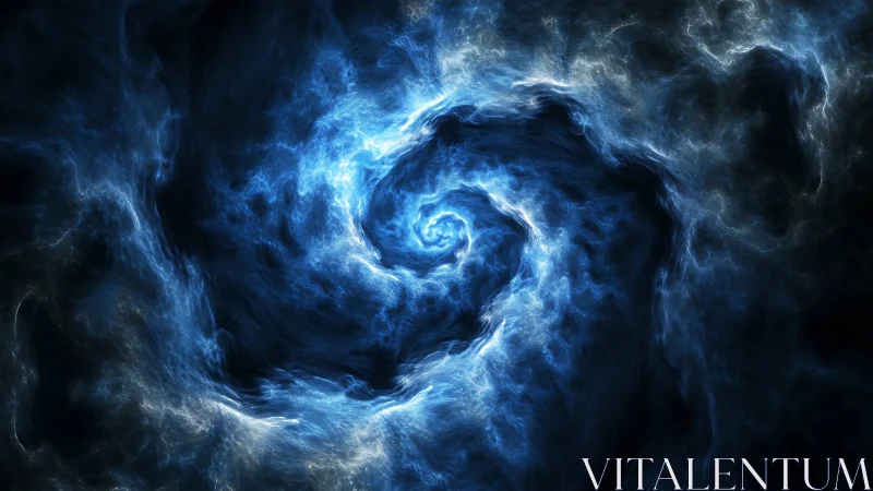 Cosmic blue vortex swirling through luminous nebula clouds.