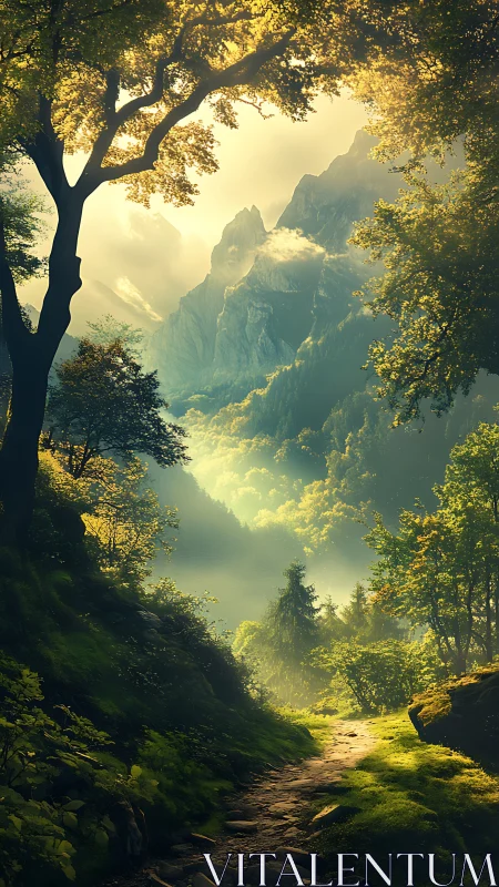 Alpine Valley Vista: Golden Hour Mountain Landscape.