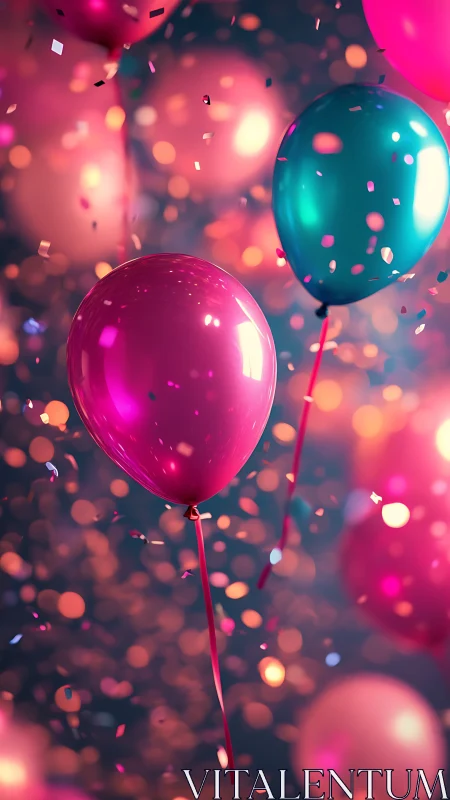 Glossy Balloons With Confetti in Bokeh Lighting