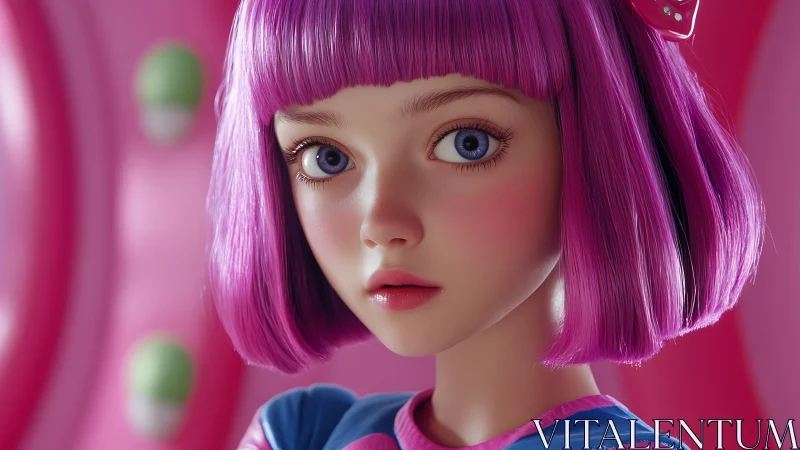 Dreamy girl with vivid pink hair gazes with gentle wonder