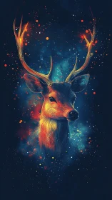 Deer head illustration is rendered with luminous linear detailing