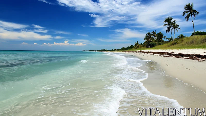 Coastal shoreline panorama with tropical cloud structure.