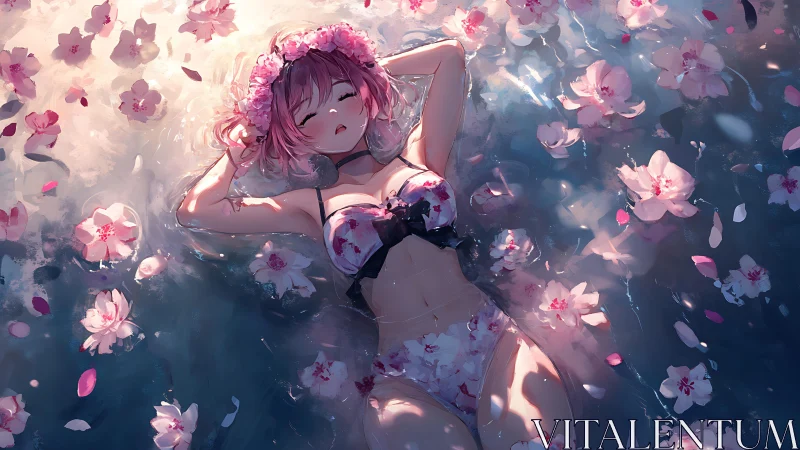 Spring daydream in drifting petals and gentle waterlight.