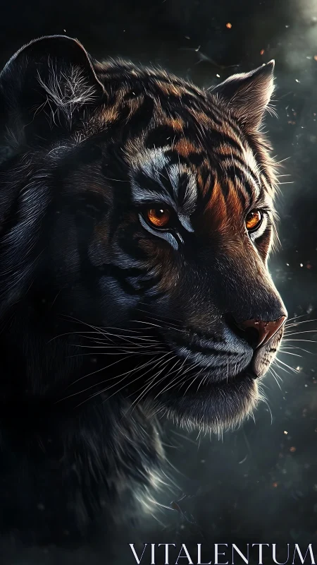 Majestic tiger stares through shadows in cinematic moonlight