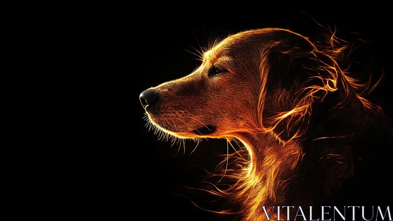 Fiery dog profile glows against deep black void.