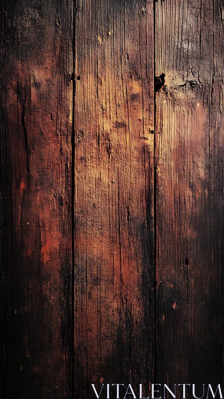 Vertical close-up of dark weathered wooden plank surface.