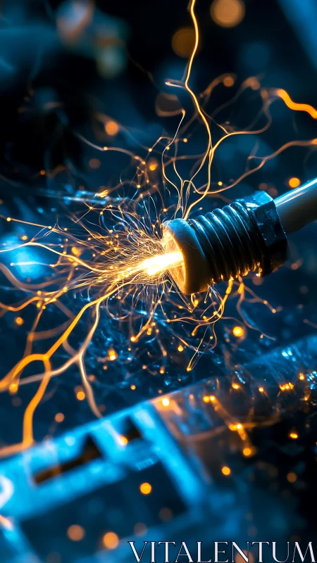 Close-up of electric sparks between metal connector points.