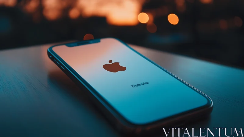 Apple iPhone illuminated by golden bokeh at twilight.