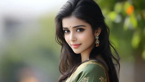 Elegant Indian Woman in Traditional Attire, Soft Natural Portrait.